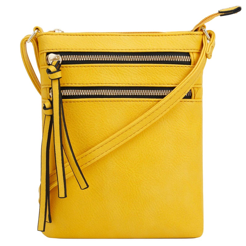 DELUXITY | Crossbody Purse Bag | Functional Multi Pocket Double Zipper Purse | Adjustable Strap | Medium Size Purse | Yellow - Image 1